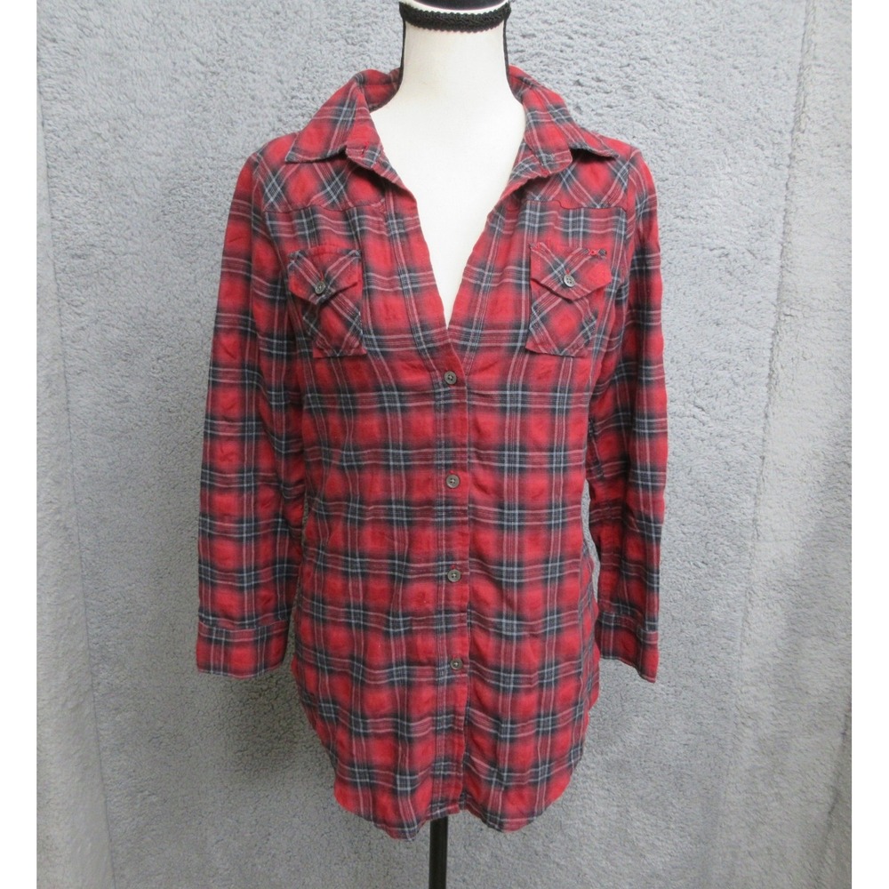 Elizabeth & James Y2K Plaid Flannel Shirt Women S Red Grunge Cabin Core Preppy